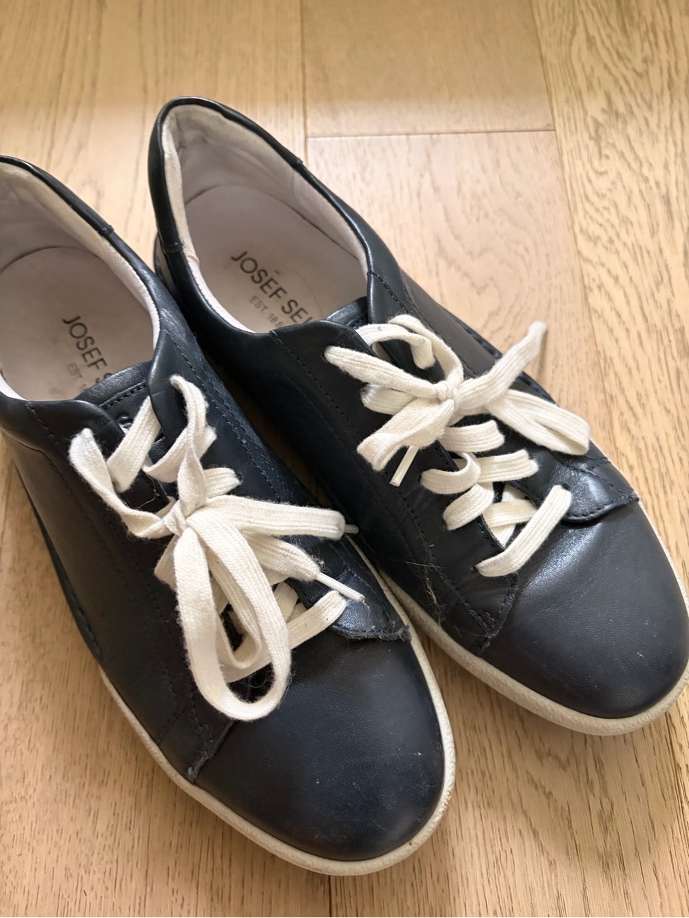 Josef Seibel Black Leather Sneakers with Cream Laces